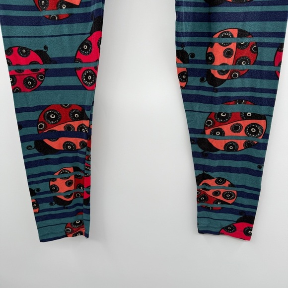 Lularoe Blue, Black & Red Striped Lady Bug Print High Rise Leggings Tall & Curvy - Picture 3 of 10